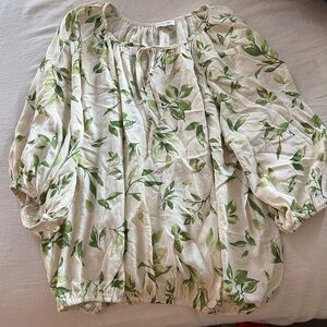 Floral Green and Cream Women's Top